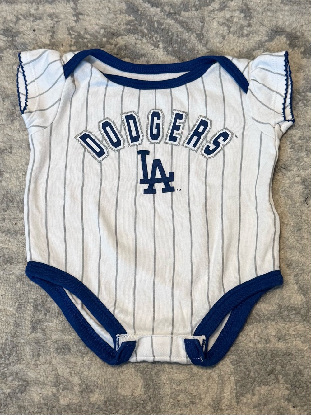 LA Dodgers Baby Girl Bodysuit 0–3M Sparkle Ruffle MLB Pinstripe Onesie